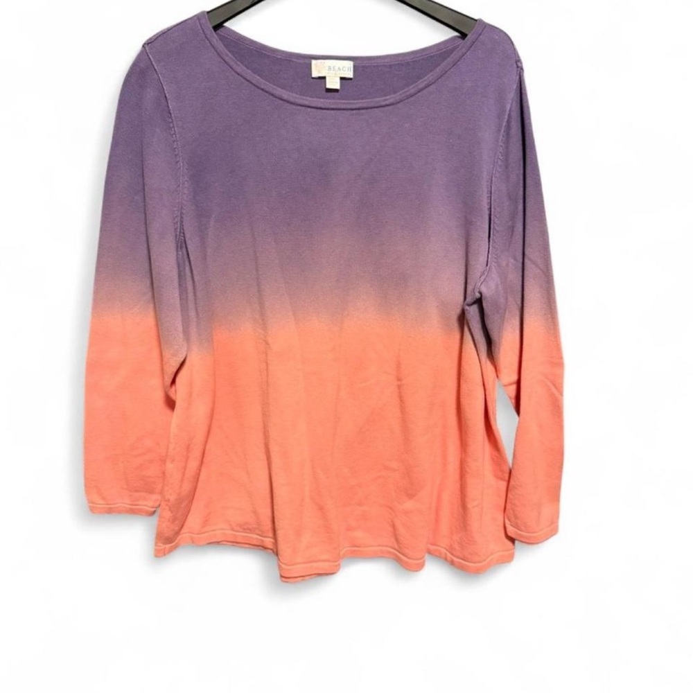 Belle Beach by Kim Gravel dip dye sweater  in Purple and Pink/Peach Colorway